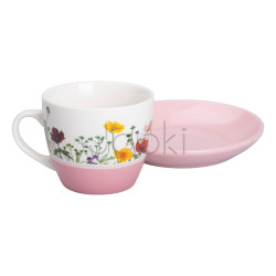 Керамическая чашка с блюдцем 250 (мл) для чая и кофе Розовая Для комфорта каждый день 