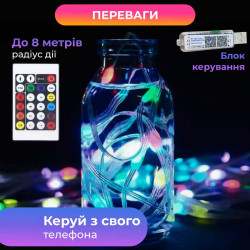 Умная гирлянда Smart 200 LED длина 2 м с управлением со смартфона прозрачная, мультиколор  Jooki 
