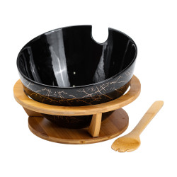 Салатниця на бамбуковій підставці з ложкою Ø 25 см чорна HP1245 Завжди під рукою 