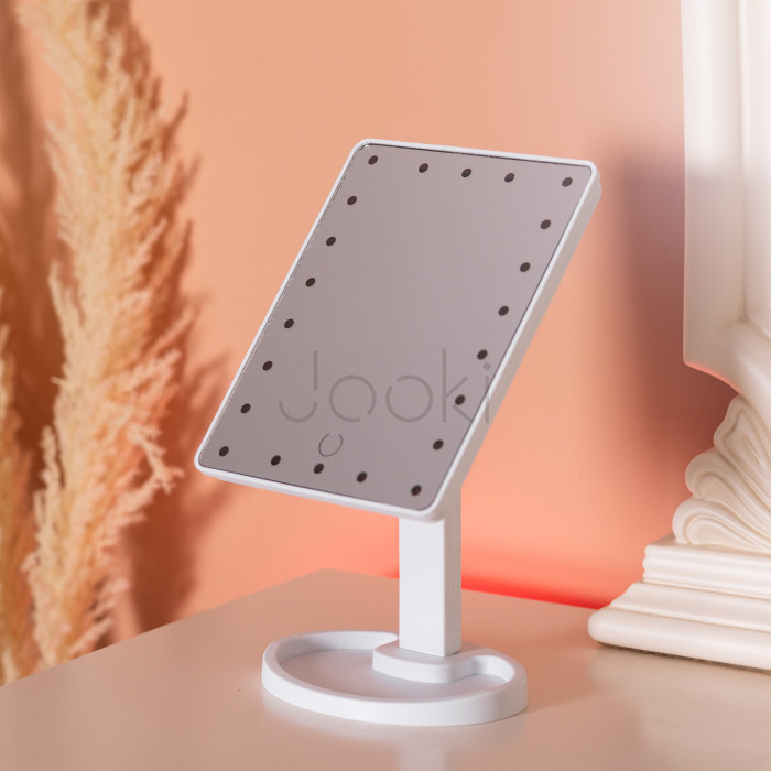 Зеркало настольное с LED подсветкой косметическое для макияжа на ножке гибкое USB зеркало на подставке красивое Белое Надійний вибір Jooki