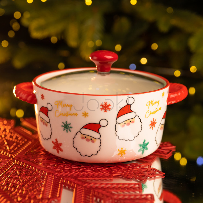 Супница фарфоровая Santa новогодняя 800 (мл) с крышкой Yiwu FM-CS-9A Удобство и стиль Jooki