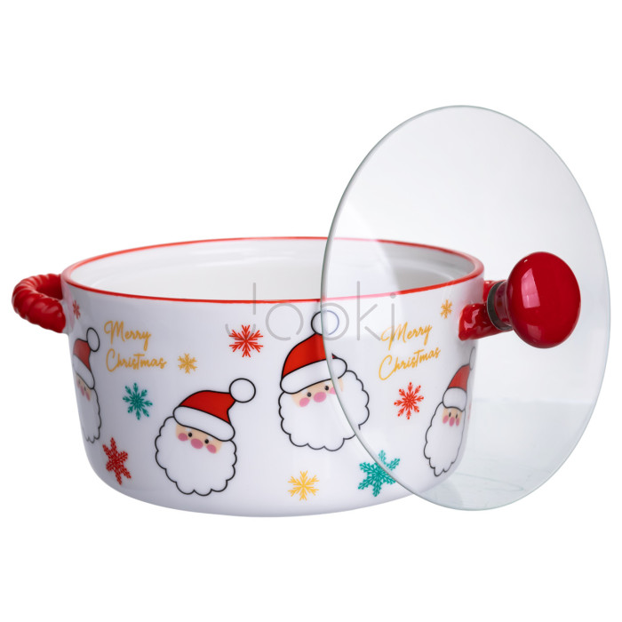 Супница фарфоровая Santa новогодняя 800 (мл) с крышкой Yiwu FM-CS-9A Удобство и стиль Jooki