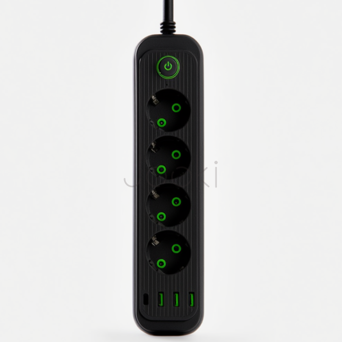 Мережевий фільтр-подовжувач 4 розетки 3xUSB-A 1xUSB-C 3м чорний HP-5-38M Продумано до деталей 