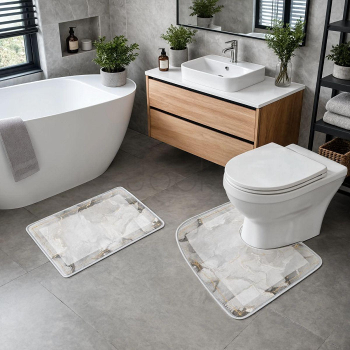 Набор ковриков для ванной и туалета Grey Marble 50*80 / 40*50 см Yiwu HP-42-178 Проверенное качество Jooki