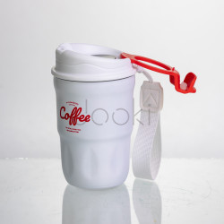 Термочашка "Coffee" 400 мл з ремінцем та відкидною кришкою-клапаном, білий Yiwu HP-GM-19 Практичне рішення Jooki