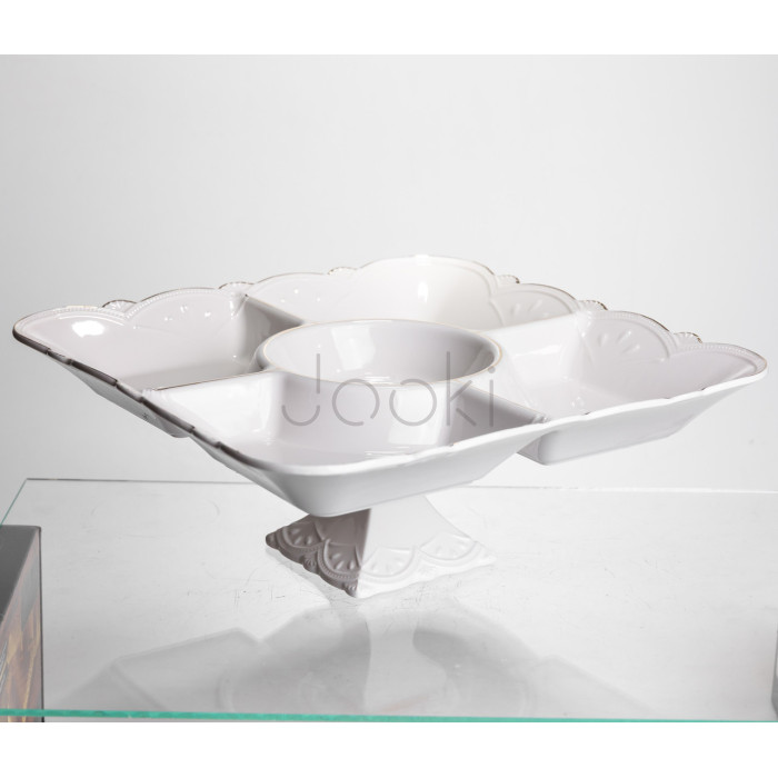 Менажниця на ніжці White Square 31.5*31.5 см порцелянова на 5 секцій Yiwu 120-YH-HG058  Jooki