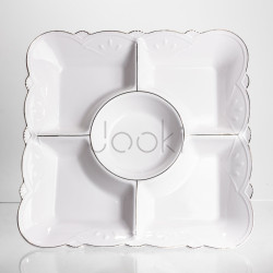 Менажниця на ніжці White Square 31.5*31.5 см порцелянова на 5 секцій Yiwu 120-YH-HG058  Jooki