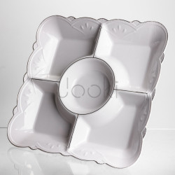 Менажниця на ніжці White Square 31.5*31.5 см порцелянова на 5 секцій Yiwu 120-YH-HG058  Jooki