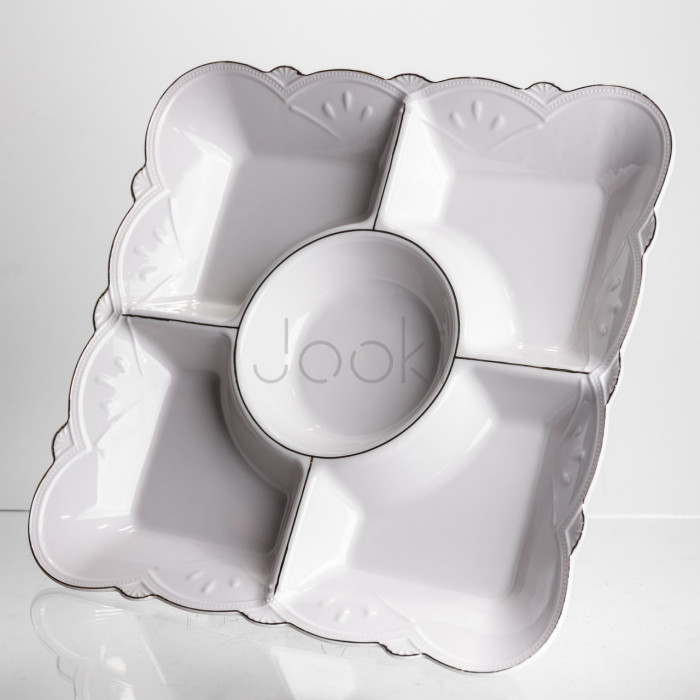 Менажниця на ніжці White Square 31.5*31.5 см порцелянова на 5 секцій Yiwu 120-YH-HG058  Jooki