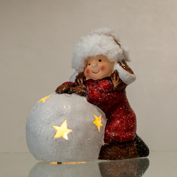Новогодняя фигурка с подсветкой Девочка со снежным шаром из фарфора 12×7×12 (см) новогодний декор для дома на подарок Красный CR-5-11  Jooki 