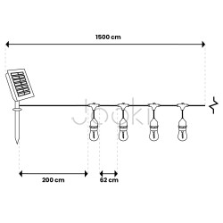 Солнечная садовая LED-гирлянда Lumiled SOLLIS 2, 15 м, 22 лампы, пульт ДУ, USB-C, теплый свет 2700K, IP65