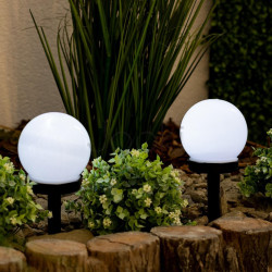 Набор белых садовых LED-шаров 10см на солнечной батарее 12шт — Lumiled Atris, холодный свет 6500K, IP44