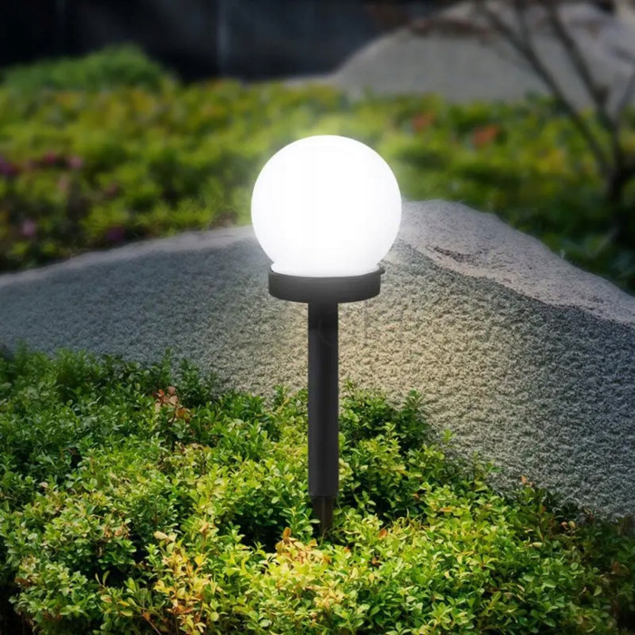 Набір білих садових LED‑куль 10 см на сонячній батареї 12 шт — Lumiled Atris, холодне світло 6500 K, IP44