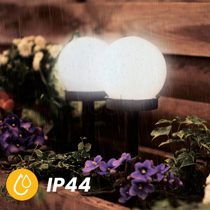 Набір білих садових LED‑куль 10 см на сонячній батареї 12 шт — Lumiled Atris, холодне світло 6500 K, IP44