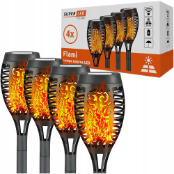 Солнечная садовая LED лампа факел Flami SuperLED с эффектом пламени, набор 4шт