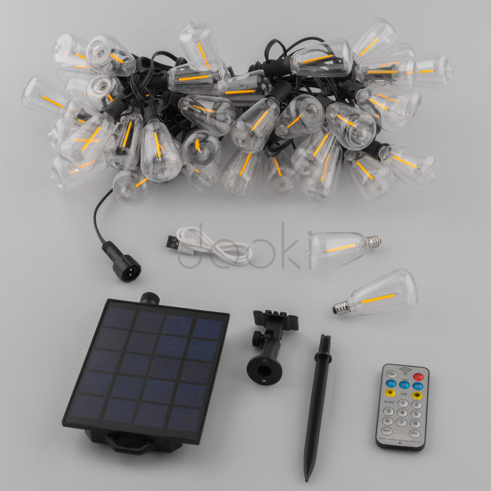Солнечная садовая гирлянда 40 LED-фонариков+2шт в подарок, 14,5 м, теплый свет 2700 K, IP44, с пультом, солнечной и USB-зарядкой, Lumiled Pyris