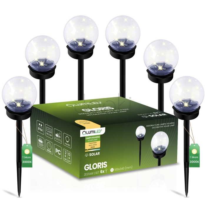 Набір прозорих садових LED‑куль 10 см на сонячній батареї 6 шт — Lumiled Gloris, тепле світло 3000К, IP44