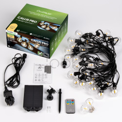 Сонячна садова LED-гірлянда + вилка 230В, Lumiled CALLIS PRO, 15,05 м, 30 LED-ламп, пульт ДК, тепле світло 2700K, IP44