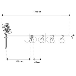 Сонячна садова LED-гірлянда + вилка 230В, Lumiled CALLIS PRO, 15,05 м, 30 LED-ламп, пульт ДК, тепле світло 2700K, IP44