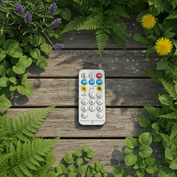 Сонячна садова LED-гірлянда + вилка 230В, Lumiled CALLIS PRO, 15,05 м, 30 LED-ламп, пульт ДК, тепле світло 2700K, IP44