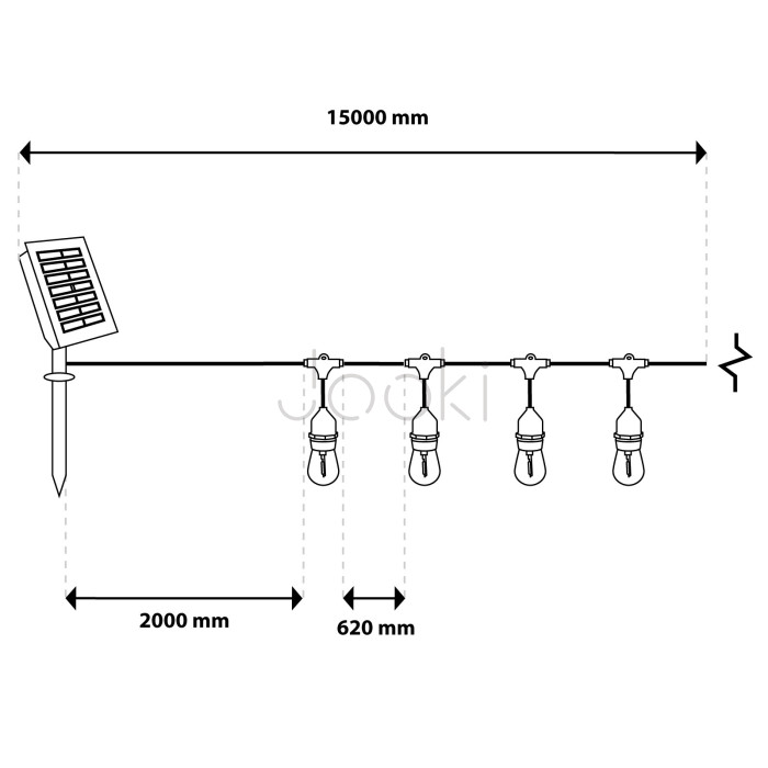 Солнечная садовая LED-гирлянда Lumiled SOLLIS 2, 15 м, 22 лампы, пульт ДУ, USB-C + адаптер 230В, теплый свет 2700K, IP65