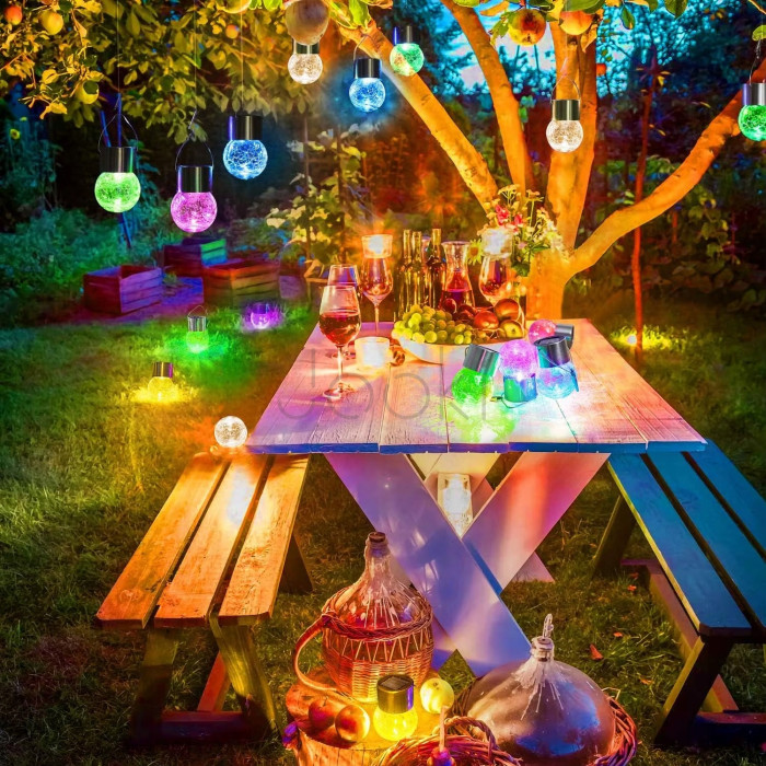 Подвесная солнечная лампа 6шт SuperLED RGB Шар Стеклянная LED Гирлянда для сада