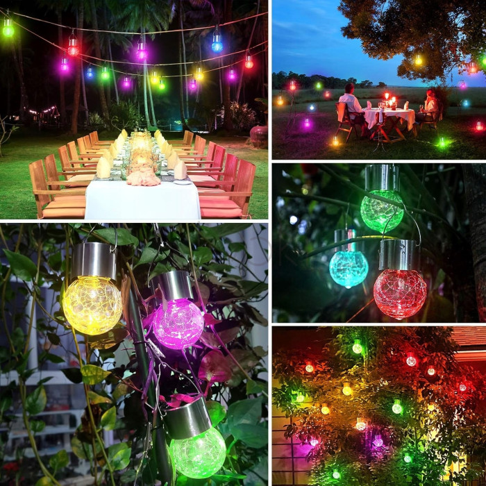 Подвесная солнечная лампа 6шт SuperLED RGB Шар Стеклянная LED Гирлянда для сада