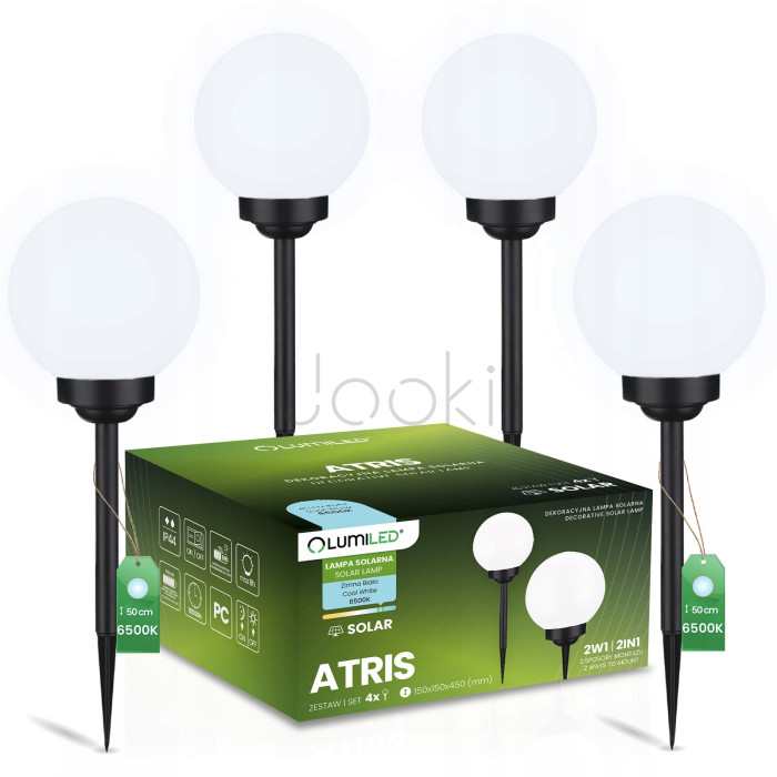 Набор садовых LED-шаров 15см на солнечной батарее 4шт — Lumiled Atris, холодный свет 6500K, IP44