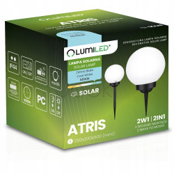 Садова LED‑куля 20 см на сонячній батареї — Lumiled Atris, холодне світло 6500 K, IP44