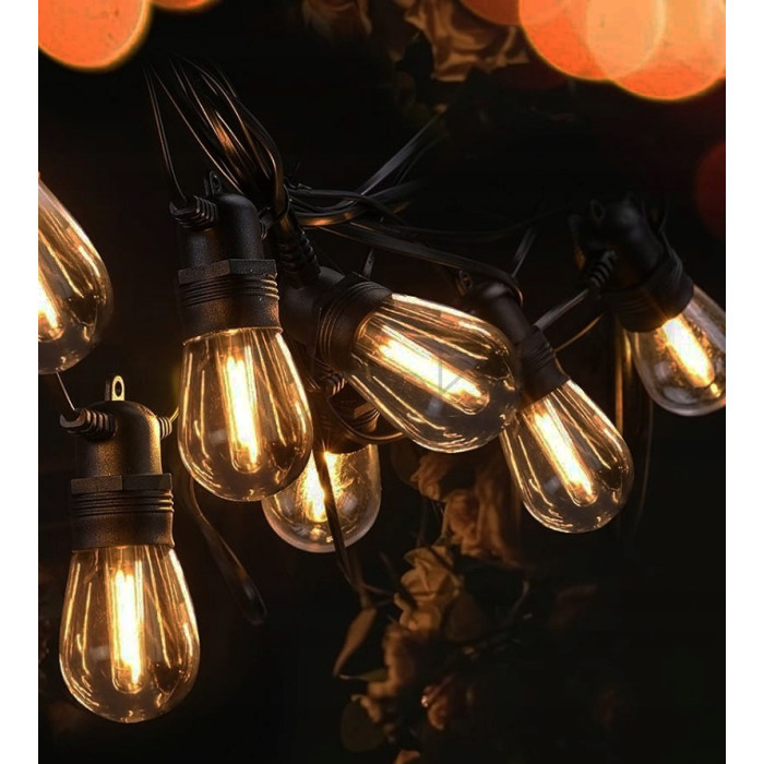 Садовая гирлянда 15м с 15 LED-лампами E27 прямая - декоративное освещение для сада, террасы, балкона, SuperLED