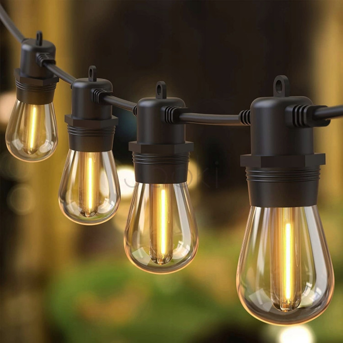 Садовая гирлянда 15м с 15 LED-лампами E27 прямая - декоративное освещение для сада, террасы, балкона, SuperLED