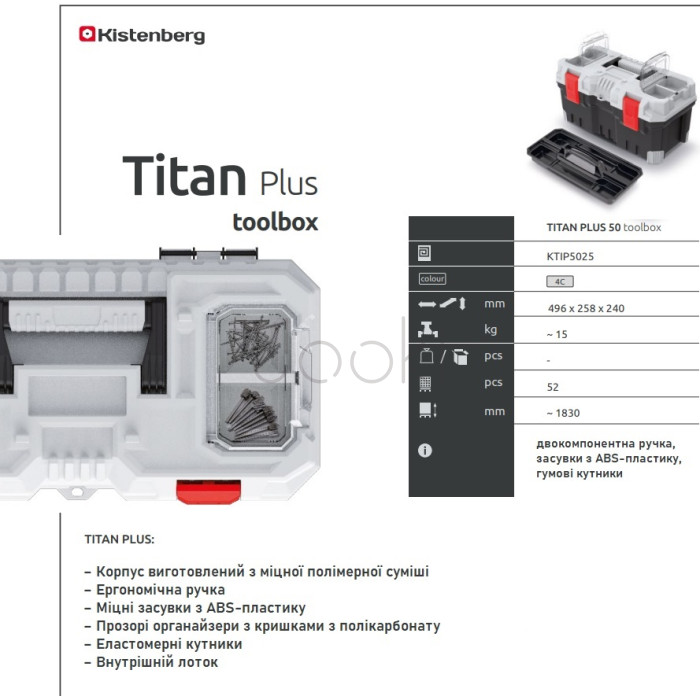 Ящик для інструментів Kistenberg Titan Plus KTIP5025-4C — 25 л, ABS-замки, органайзери в кришці
