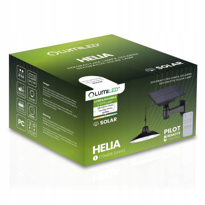 Солнечная подвесная LED-люстра для сада – светильник Lumiled Helia, нейтральный белый свет 4000K, пульт, датчик сумерек, IP44