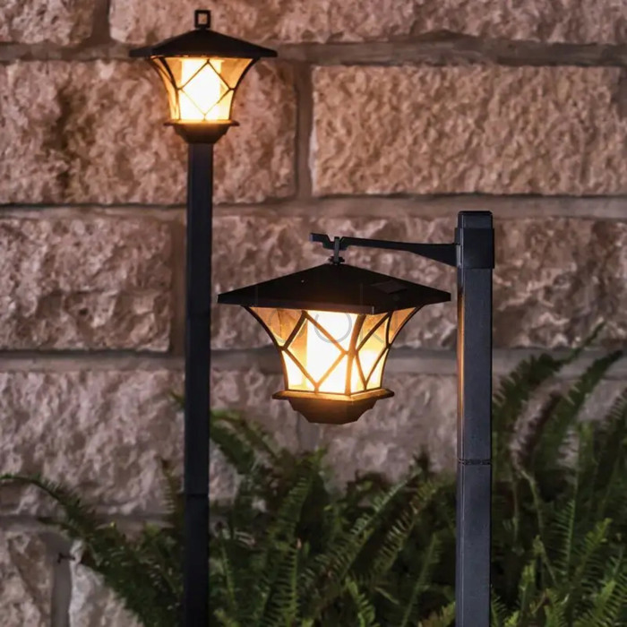 Высокий декоративный солнечный ретро-фонарь Lumiled серии Ribes — садовый LED-светильник 150см с фотодатчиком, теплый свет 3000K, IP44