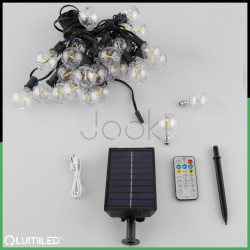Сонячна садова LED гірлянда Lumiled CALLIS2 15,55 м, 30 лампочок-кульок, з пультом ДК, зарядка USB-C, тепле світло 2700K, IP44