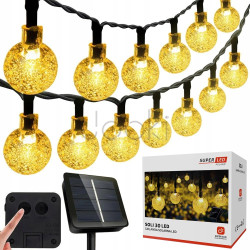 Солнечная гирлянда 30 LED-шариков, SuperLED Soli — длина 5,5 м, теплый белый свет, IP65, датчик сумерков, для сада, террасы