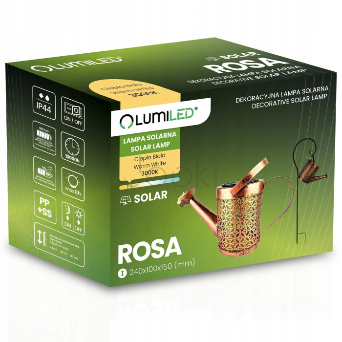 Садовая солнечная лампа в виде лейки XXL с датчиком сумерек — декоративное LED освещение для сада, террасы, балкона, Lumiled серии Rosa