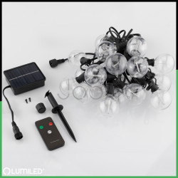 Светодиодная солнечная RGB гирлянда 20 LED лампочек G50, 10.6м, RGB+теплый белый, пульт ДУ, Lumiled Eremi