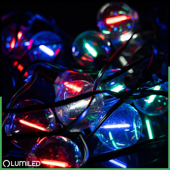 Светодиодная солнечная RGB гирлянда 20 LED лампочек G50, 10.6м, RGB+теплый белый, пульт ДУ, Lumiled Eremi