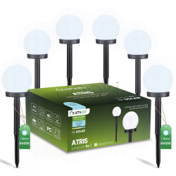 Набор белых садовых LED-шаров 10см на солнечной батарее 6шт — Lumiled Atris, холодный свет 6500K, IP44