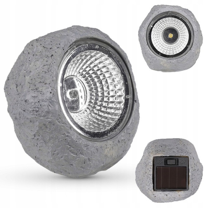 Декоративна сонячна лампа-прожектор LED у формі каменю, 6500K, 8,5см, MasterLed