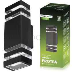 Настінний фасадний дволамповий світильник Lumiled Protea — 2×GU10, чорний, IP54, алюміній + скло, мережеве живлення 230В
