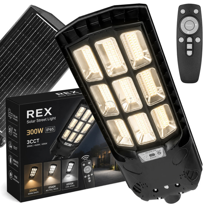 Уличный LED-светильник на солнечной батарее MasterLED REX 300W, с пультом и датчиком движения, IP65, 3 цвета света