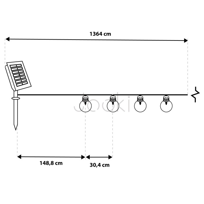 Солнечная садовая LED гирлянда Lumiled GLADI CONTROL 13,64м, 40 фонариков, с пультом ДУ, зарядка USB-C, теплый свет 3000K, IP44