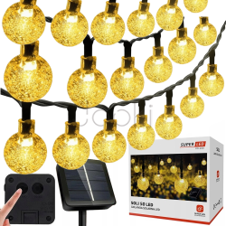 Сонячна гірлянда 50 LED-кульок, SuperLED Soli — довжина 9.5 м, тепле біле світло, IP65, датчик сутінків, для саду, тераси