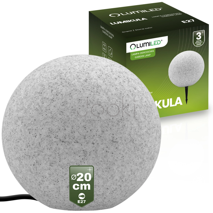 Садовый уличный светильник Lumiled Lumikula 20 см, E27, 230V с вилкой, IP65, декоративная каменная лампа шар