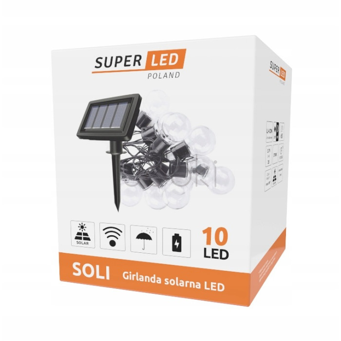 Гірлянда на сонячній батареї на 10 лампочок з теплим світлом SuperLED Soli для освітлення саду, патіо, альтанок, терас