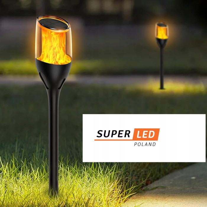 Солнечная садовая лампа-факел Premium SuperLED 65 см с эффектом пламени, набор 4шт