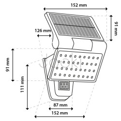 Сонячний фасадний LED-прожектор Lumiled серії Cordy — стінний садовий прожектор із датчиками руху та сутінків, холодне світло 6500 K, IP44