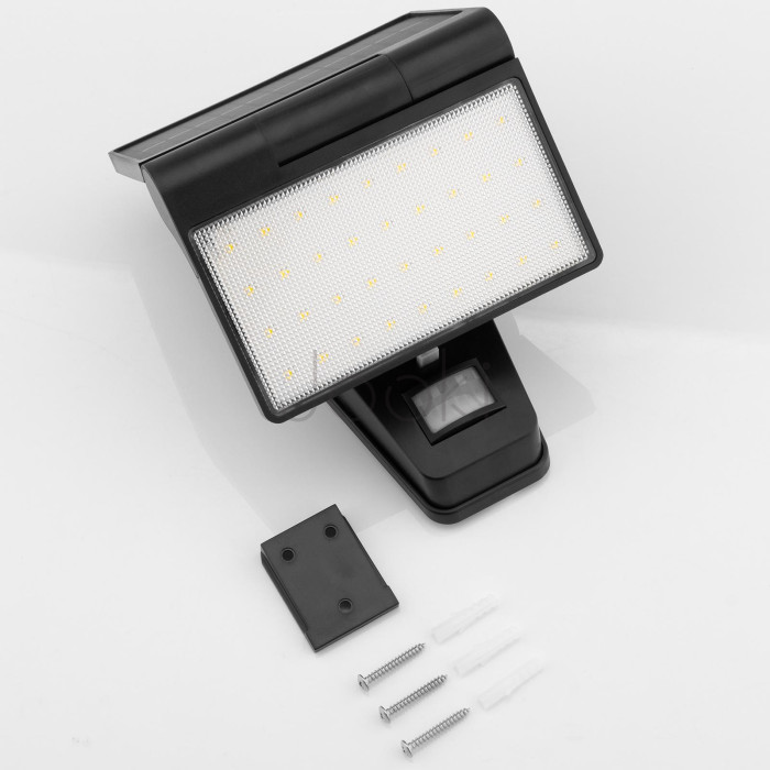 Сонячний фасадний LED-прожектор Lumiled серії Cordy — стінний садовий прожектор із датчиками руху та сутінків, холодне світло 6500 K, IP44